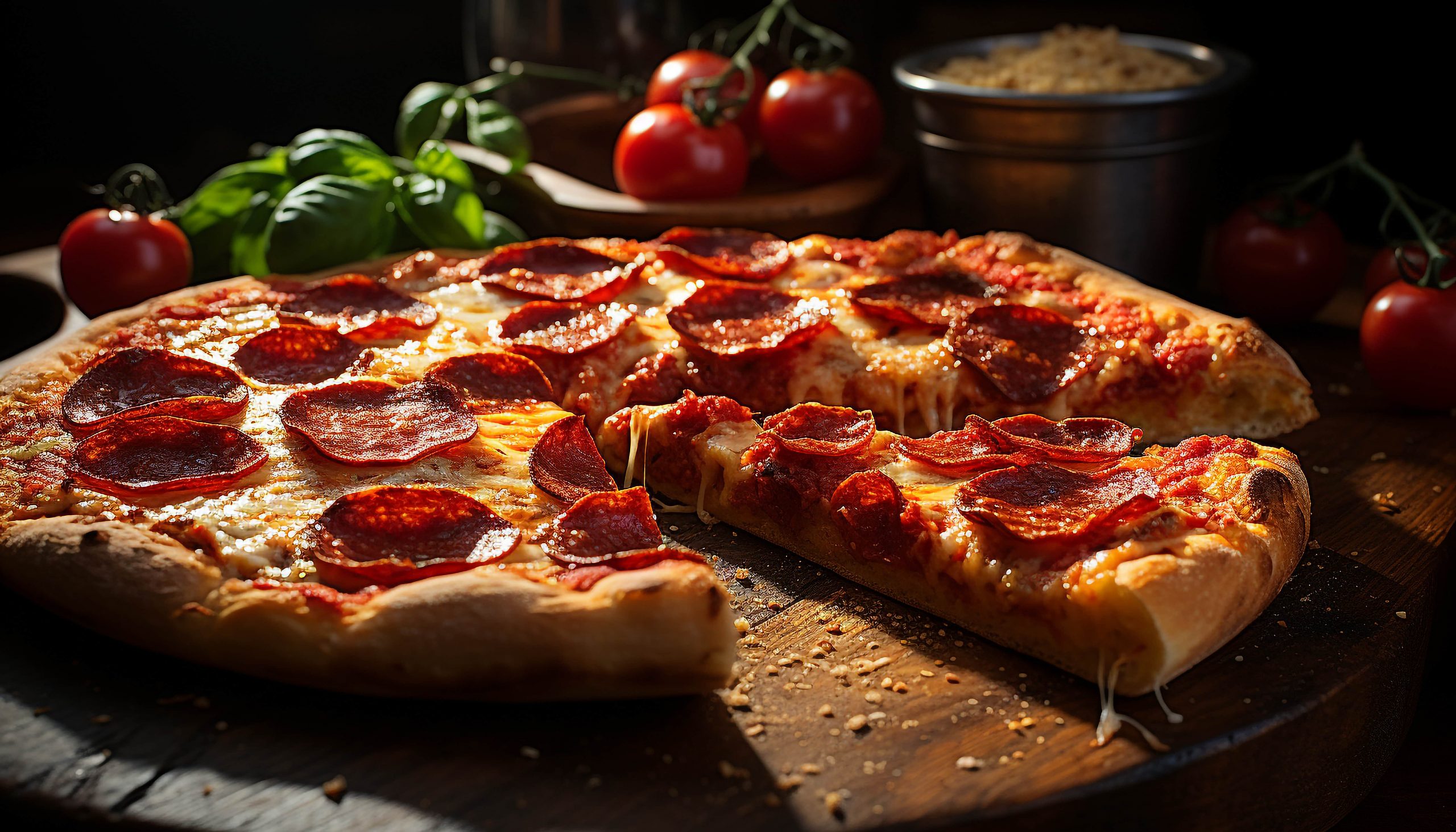 freshly baked pizza rustic wood table gourmet delight generated by artificial intelligence min scaled 2